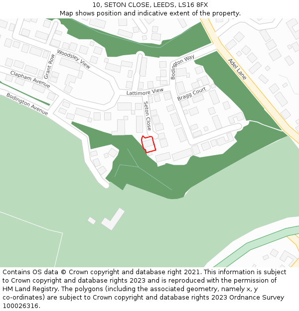 10, SETON CLOSE, LEEDS, LS16 8FX: Location map and indicative extent of plot