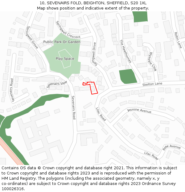 10, SEVENAIRS FOLD, BEIGHTON, SHEFFIELD, S20 1XL: Location map and indicative extent of plot