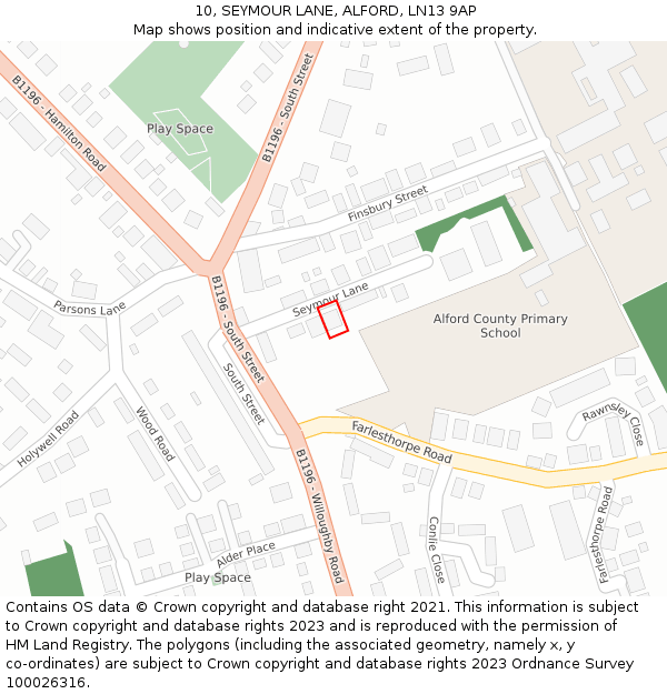 10, SEYMOUR LANE, ALFORD, LN13 9AP: Location map and indicative extent of plot