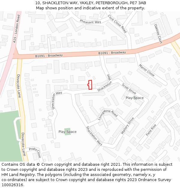 10, SHACKLETON WAY, YAXLEY, PETERBOROUGH, PE7 3AB: Location map and indicative extent of plot