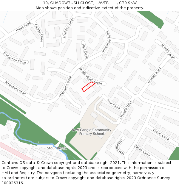 10, SHADOWBUSH CLOSE, HAVERHILL, CB9 9NW: Location map and indicative extent of plot