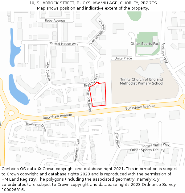 10, SHARROCK STREET, BUCKSHAW VILLAGE, CHORLEY, PR7 7ES: Location map and indicative extent of plot