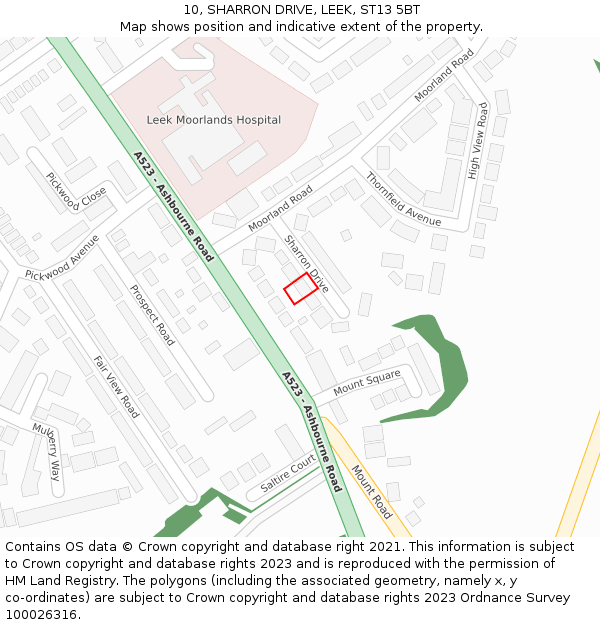 10, SHARRON DRIVE, LEEK, ST13 5BT: Location map and indicative extent of plot