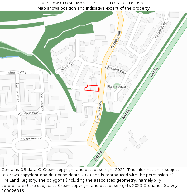 10, SHAW CLOSE, MANGOTSFIELD, BRISTOL, BS16 9LD: Location map and indicative extent of plot