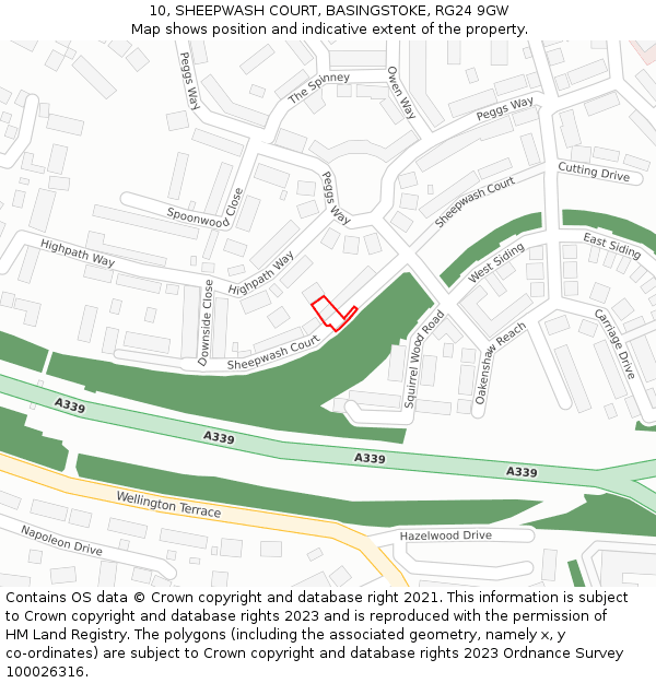 10, SHEEPWASH COURT, BASINGSTOKE, RG24 9GW: Location map and indicative extent of plot
