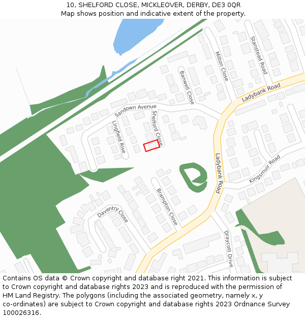 10, SHELFORD CLOSE, MICKLEOVER, DERBY, DE3 0QR: Location map and indicative extent of plot