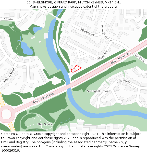 10, SHELSMORE, GIFFARD PARK, MILTON KEYNES, MK14 5HU: Location map and indicative extent of plot