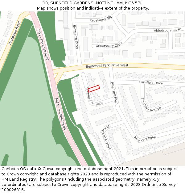 10, SHENFIELD GARDENS, NOTTINGHAM, NG5 5BH: Location map and indicative extent of plot