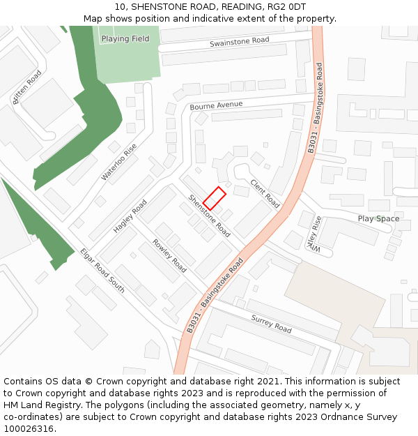 10, SHENSTONE ROAD, READING, RG2 0DT: Location map and indicative extent of plot
