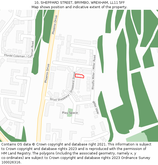 10, SHEPPARD STREET, BRYMBO, WREXHAM, LL11 5FF: Location map and indicative extent of plot