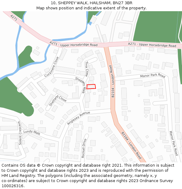 10, SHEPPEY WALK, HAILSHAM, BN27 3BR: Location map and indicative extent of plot