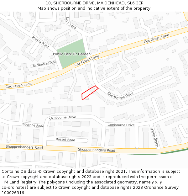 10, SHERBOURNE DRIVE, MAIDENHEAD, SL6 3EP: Location map and indicative extent of plot