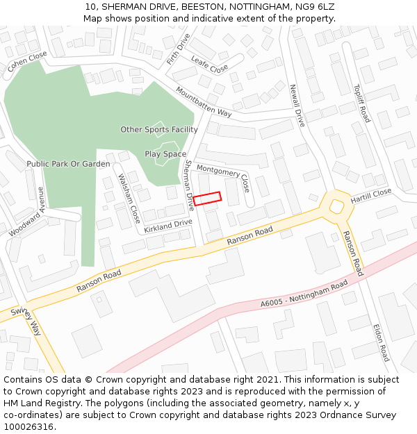 10, SHERMAN DRIVE, BEESTON, NOTTINGHAM, NG9 6LZ: Location map and indicative extent of plot