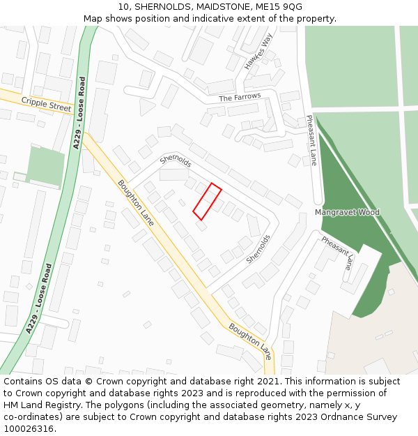 10, SHERNOLDS, MAIDSTONE, ME15 9QG: Location map and indicative extent of plot