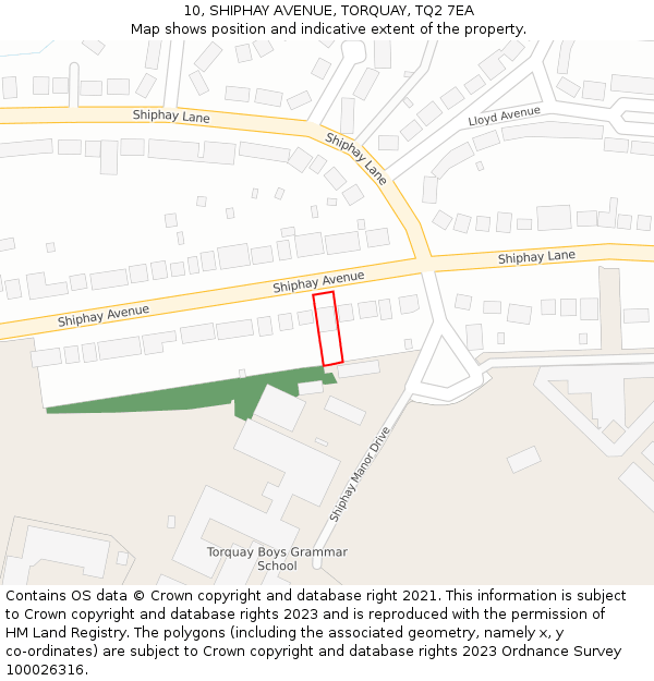 10, SHIPHAY AVENUE, TORQUAY, TQ2 7EA: Location map and indicative extent of plot