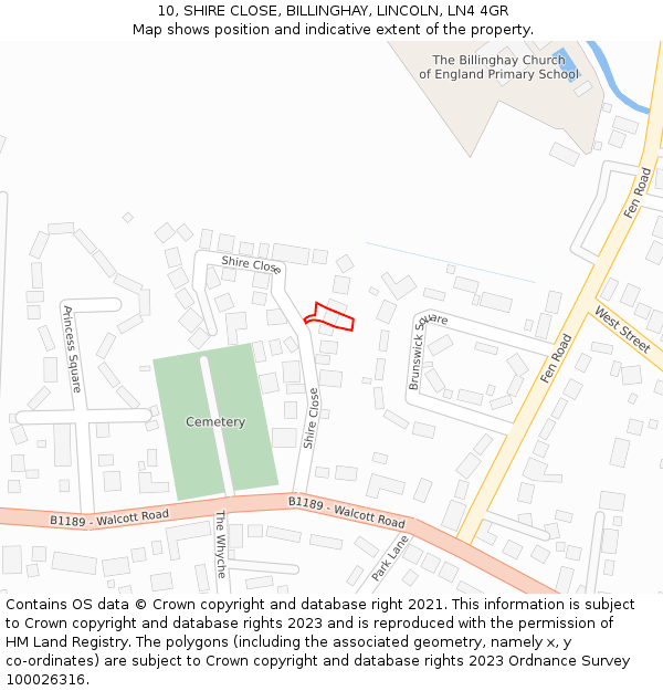 10, SHIRE CLOSE, BILLINGHAY, LINCOLN, LN4 4GR: Location map and indicative extent of plot