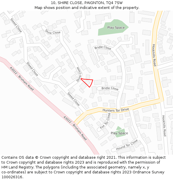10, SHIRE CLOSE, PAIGNTON, TQ4 7SW: Location map and indicative extent of plot