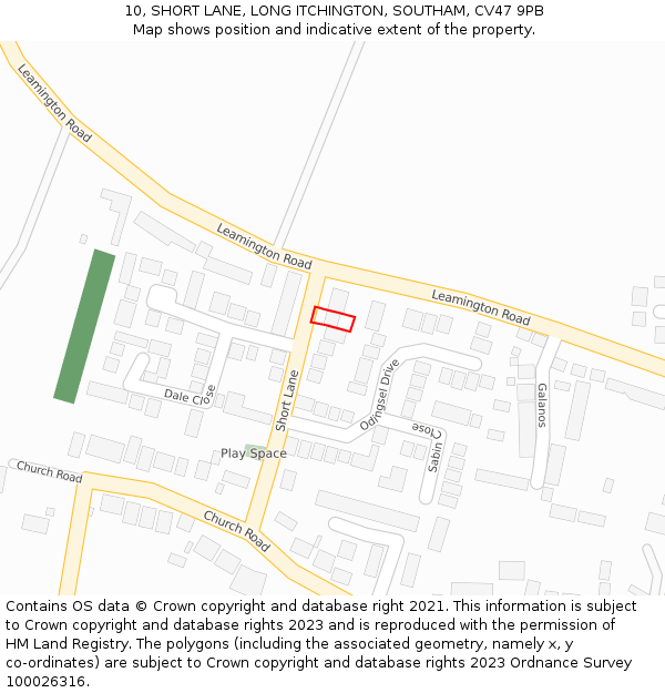 10, SHORT LANE, LONG ITCHINGTON, SOUTHAM, CV47 9PB: Location map and indicative extent of plot