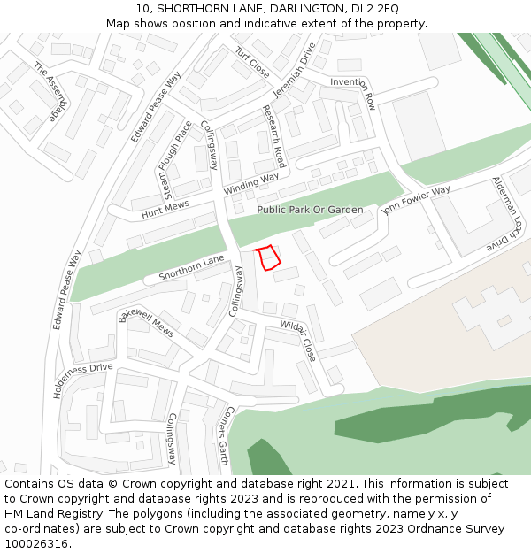 10, SHORTHORN LANE, DARLINGTON, DL2 2FQ: Location map and indicative extent of plot