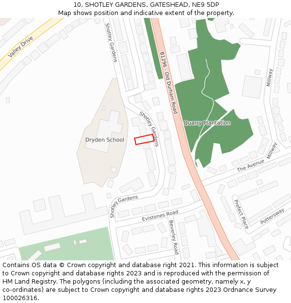 10, SHOTLEY GARDENS, GATESHEAD, NE9 5DP: Location map and indicative extent of plot
