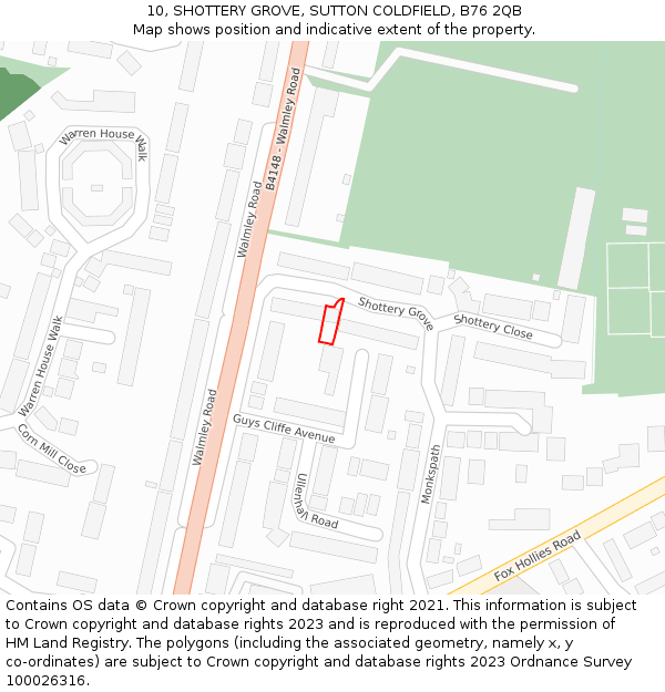 10, SHOTTERY GROVE, SUTTON COLDFIELD, B76 2QB: Location map and indicative extent of plot