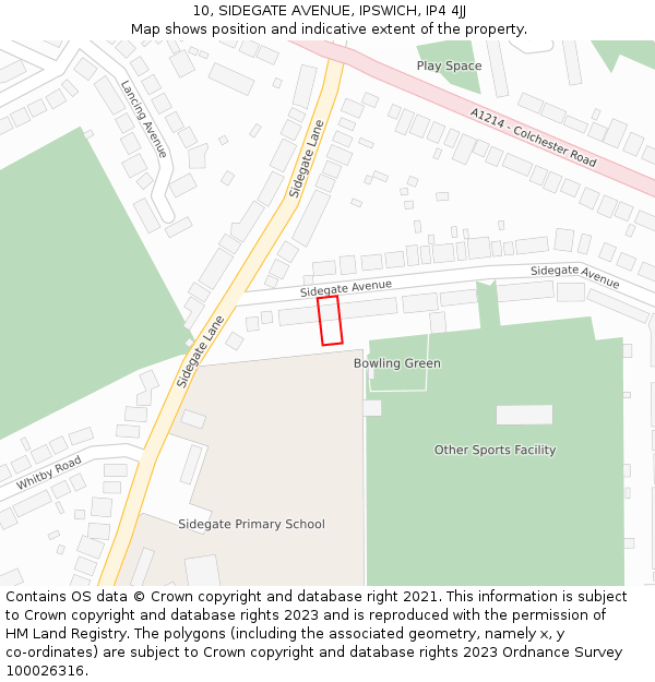 10, SIDEGATE AVENUE, IPSWICH, IP4 4JJ: Location map and indicative extent of plot