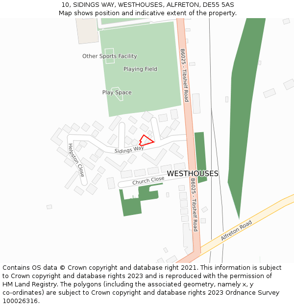10, SIDINGS WAY, WESTHOUSES, ALFRETON, DE55 5AS: Location map and indicative extent of plot