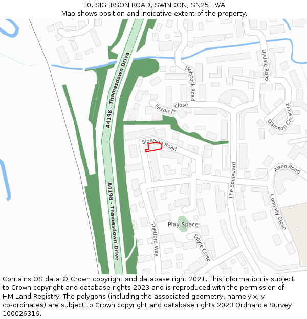 10, SIGERSON ROAD, SWINDON, SN25 1WA: Location map and indicative extent of plot