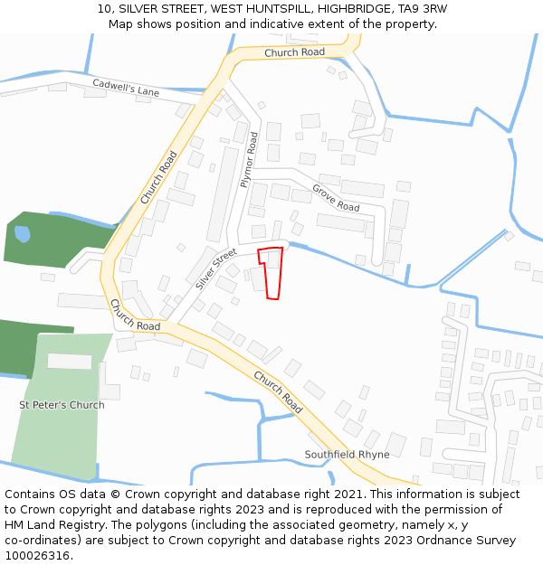 10, SILVER STREET, WEST HUNTSPILL, HIGHBRIDGE, TA9 3RW: Location map and indicative extent of plot