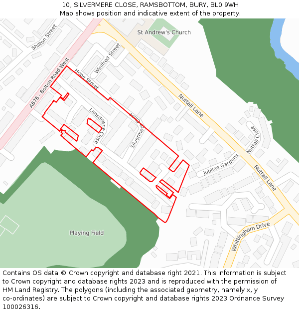 10, SILVERMERE CLOSE, RAMSBOTTOM, BURY, BL0 9WH: Location map and indicative extent of plot