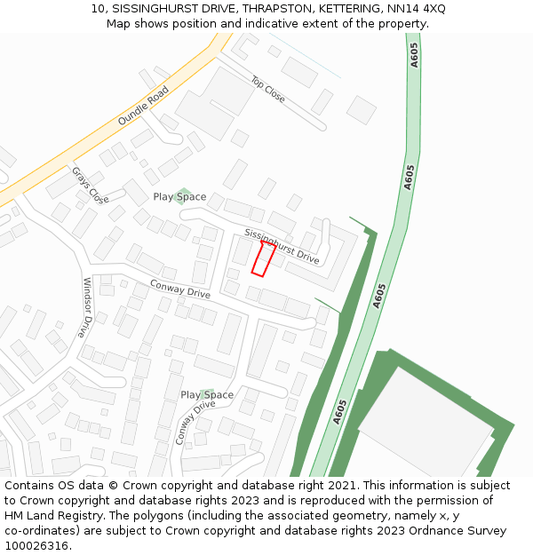 10, SISSINGHURST DRIVE, THRAPSTON, KETTERING, NN14 4XQ: Location map and indicative extent of plot