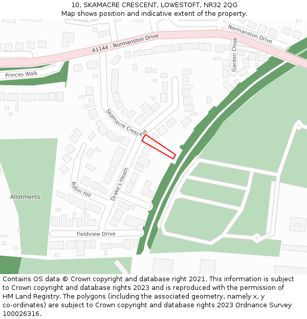 10, SKAMACRE CRESCENT, LOWESTOFT, NR32 2QG: Location map and indicative extent of plot