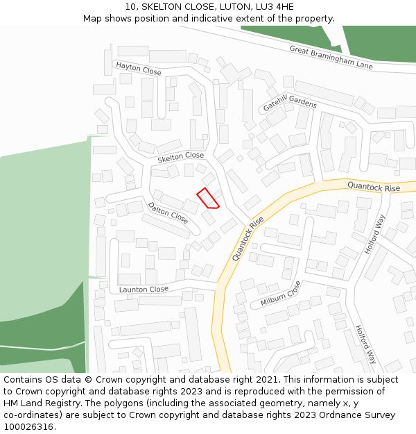 10, SKELTON CLOSE, LUTON, LU3 4HE: Location map and indicative extent of plot