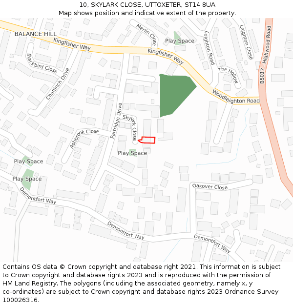 10, SKYLARK CLOSE, UTTOXETER, ST14 8UA: Location map and indicative extent of plot