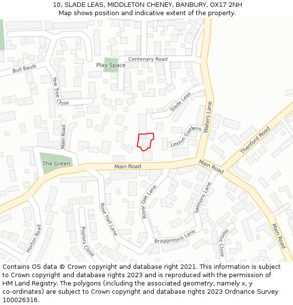 10, SLADE LEAS, MIDDLETON CHENEY, BANBURY, OX17 2NH: Location map and indicative extent of plot