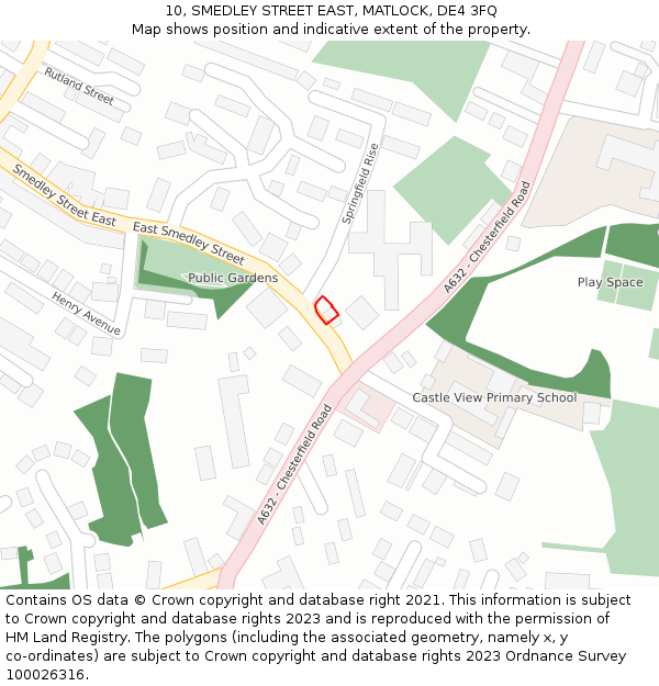 10, SMEDLEY STREET EAST, MATLOCK, DE4 3FQ: Location map and indicative extent of plot