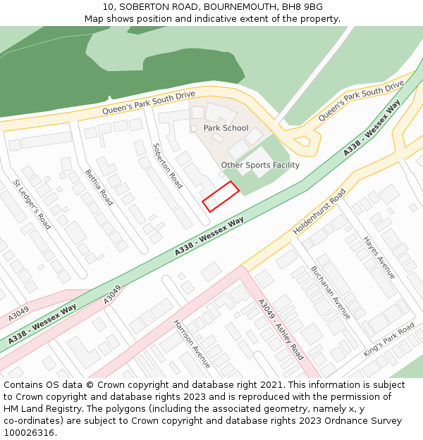10, SOBERTON ROAD, BOURNEMOUTH, BH8 9BG: Location map and indicative extent of plot