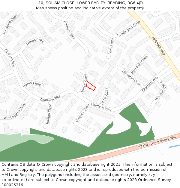 10, SOHAM CLOSE, LOWER EARLEY, READING, RG6 4JD: Location map and indicative extent of plot
