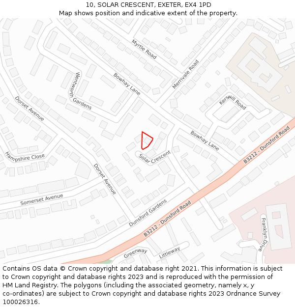 10, SOLAR CRESCENT, EXETER, EX4 1PD: Location map and indicative extent of plot