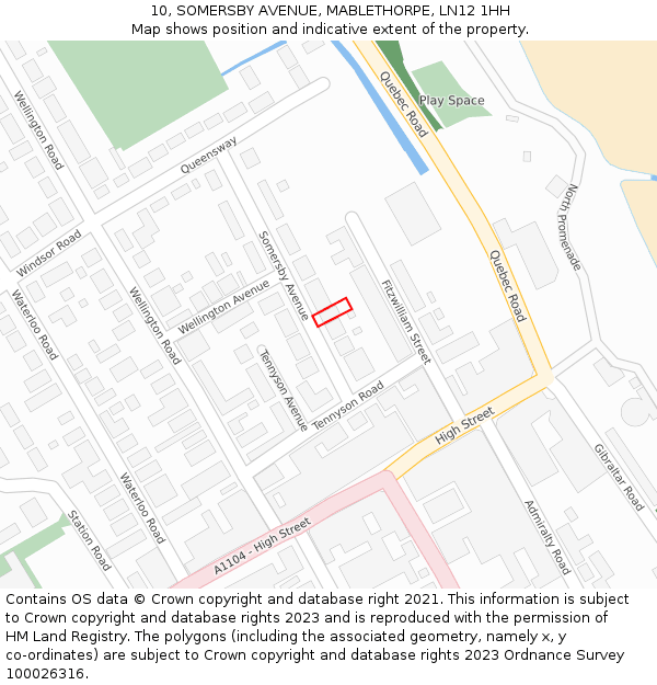 10, SOMERSBY AVENUE, MABLETHORPE, LN12 1HH: Location map and indicative extent of plot
