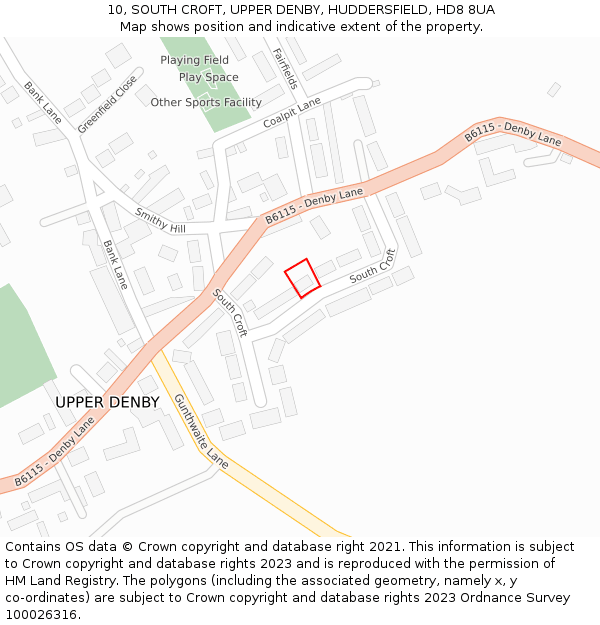 10, SOUTH CROFT, UPPER DENBY, HUDDERSFIELD, HD8 8UA: Location map and indicative extent of plot