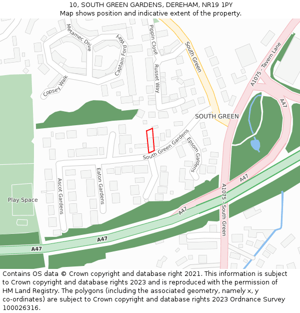 10, SOUTH GREEN GARDENS, DEREHAM, NR19 1PY: Location map and indicative extent of plot