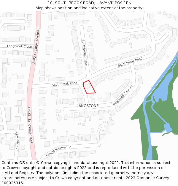 10, SOUTHBROOK ROAD, HAVANT, PO9 1RN: Location map and indicative extent of plot