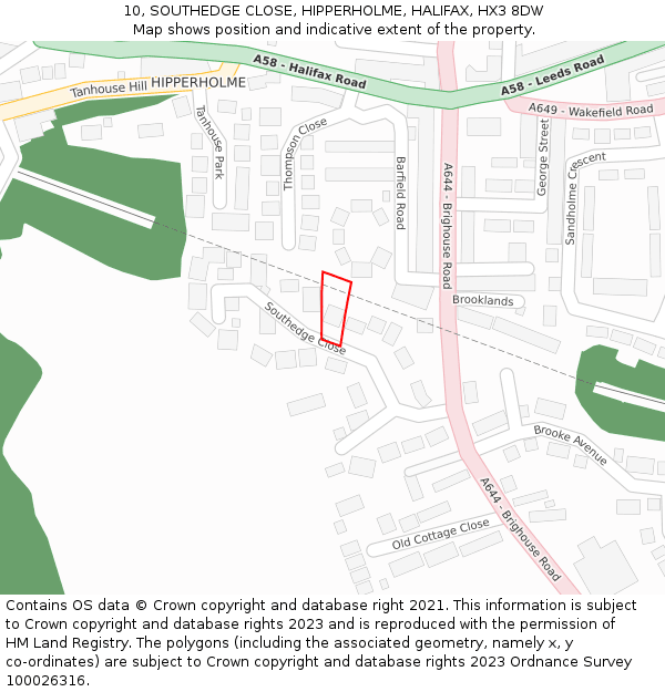 10, SOUTHEDGE CLOSE, HIPPERHOLME, HALIFAX, HX3 8DW: Location map and indicative extent of plot