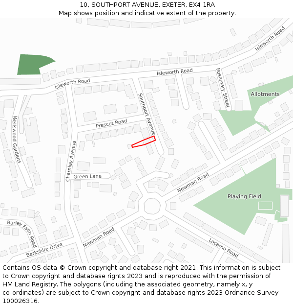 10, SOUTHPORT AVENUE, EXETER, EX4 1RA: Location map and indicative extent of plot