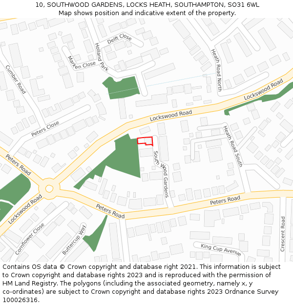 10, SOUTHWOOD GARDENS, LOCKS HEATH, SOUTHAMPTON, SO31 6WL: Location map and indicative extent of plot
