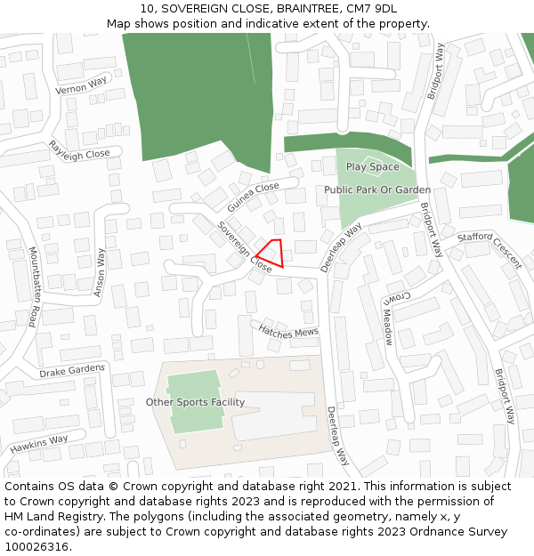 10, SOVEREIGN CLOSE, BRAINTREE, CM7 9DL: Location map and indicative extent of plot