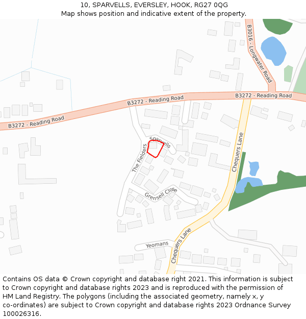 10, SPARVELLS, EVERSLEY, HOOK, RG27 0QG: Location map and indicative extent of plot