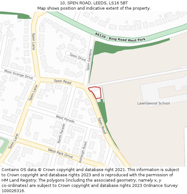 10, SPEN ROAD, LEEDS, LS16 5BT: Location map and indicative extent of plot