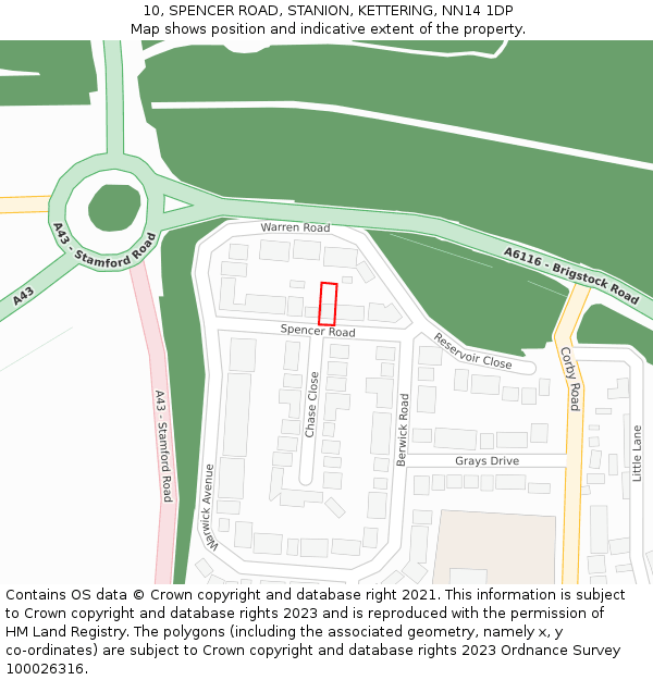 10, SPENCER ROAD, STANION, KETTERING, NN14 1DP: Location map and indicative extent of plot